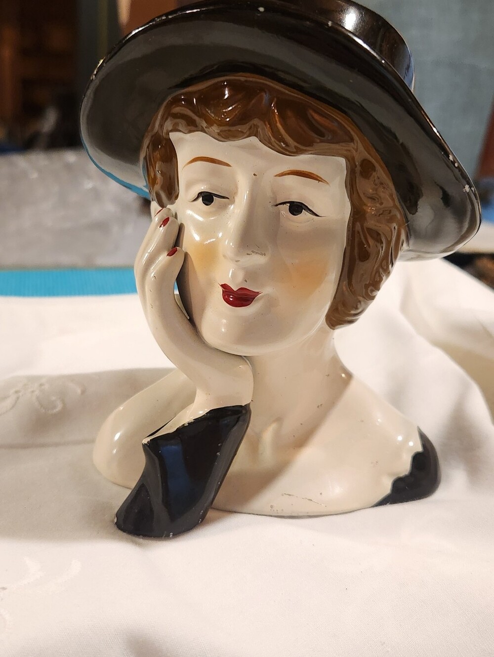 Vintage Lady Flapper Antique Head Woman Mid Century Art Vase Ceramic Head Bust
